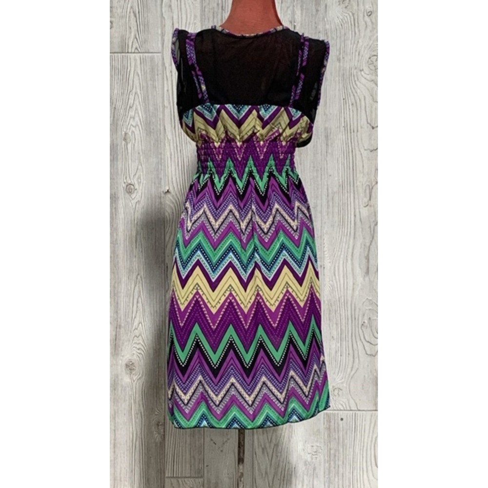NWT Purple Green Black Mesh Top Zig Zag Stretch Midi Dress Sundress XXL #11 - Picture 3 of 3
